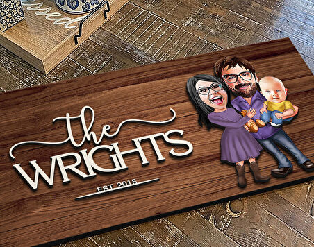 BK Gift Kişiye Özel Aile Karikatürlü Kabartma Figürlü Ahşap Tablo, Duvar Dekoru, Arkadaşa Hediye, Özel Tasarım Ev Hediyesi-3