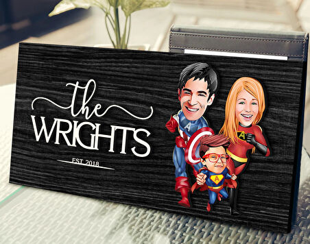 BK Gift Kişiye Özel Süper Aile Karikatürlü Kabartma Figürlü Ahşap Tablo, Duvar Dekoru, Arkadaşa Hediye, Özel Tasarım Ev Hediyesi-1
