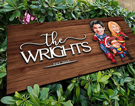 BK Gift Kişiye Özel Süper Aile Karikatürlü Kabartma Figürlü Ahşap Tablo, Duvar Dekoru, Arkadaşa Hediye, Özel Tasarım Ev Hediyesi-1