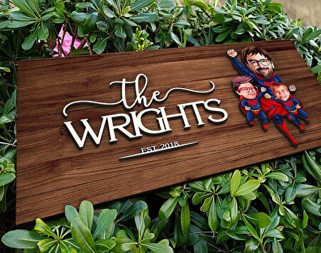 BK Gift Kişiye Özel Süper Baba ve Çocuklar Karikatürlü Kabartma Figürlü Ahşap Tablo, Duvar Dekoru, Arkadaşa Hediye, Özel Tasarım Ev Hediyesi-1