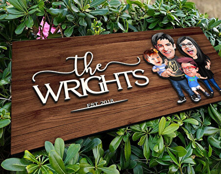 BK Gift Kişiye Özel Aile Karikatürlü Kabartma Figürlü Ahşap Tablo, Duvar Dekoru, Arkadaşa Hediye, Özel Tasarım Ev Hediyesi-4