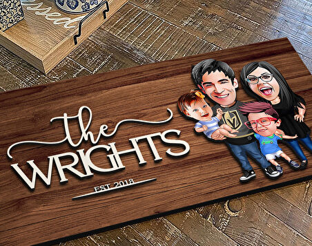 BK Gift Kişiye Özel Aile Karikatürlü Kabartma Figürlü Ahşap Tablo, Duvar Dekoru, Arkadaşa Hediye, Özel Tasarım Ev Hediyesi-4