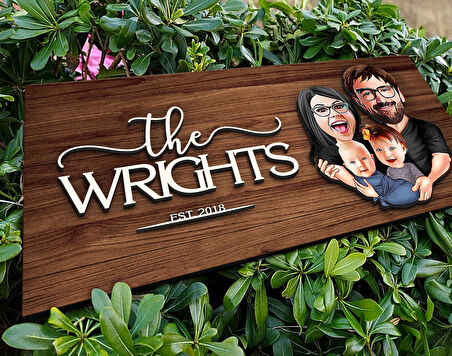 BK Gift Kişiye Özel Aile Karikatürlü Kabartma Figürlü Ahşap Tablo, Duvar Dekoru, Arkadaşa Hediye, Özel Tasarım Ev Hediyesi-5