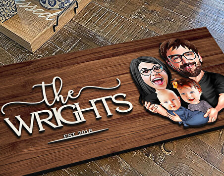 BK Gift Kişiye Özel Aile Karikatürlü Kabartma Figürlü Ahşap Tablo, Duvar Dekoru, Arkadaşa Hediye, Özel Tasarım Ev Hediyesi-5