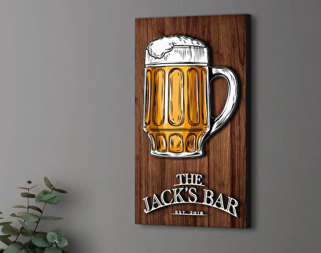 BK Gift Kişiye Özel Kabartma Tasarımlı Ahşap Bar Tabelası, Home Bar Tabela, Rustik Ev Dekorasyonu, Duvar Dekoru-3