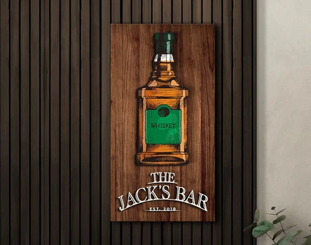 BK Gift Kişiye Özel Kabartma Tasarımlı Ahşap Bar Tabelası, Home Bar Tabela, Rustik Ev Dekorasyonu, Duvar Dekoru-6