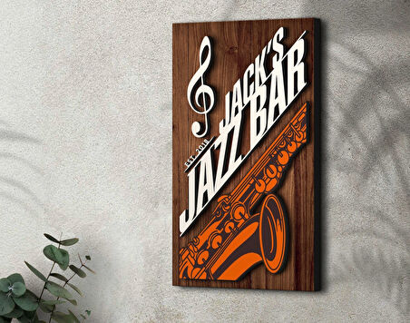 BK Gift Kişiye Özel Kabartma Tasarımlı Ahşap Jazz Bar Tabelası, Home Bar Tabela, Rustik Ev Dekorasyonu, Duvar Dekoru-1