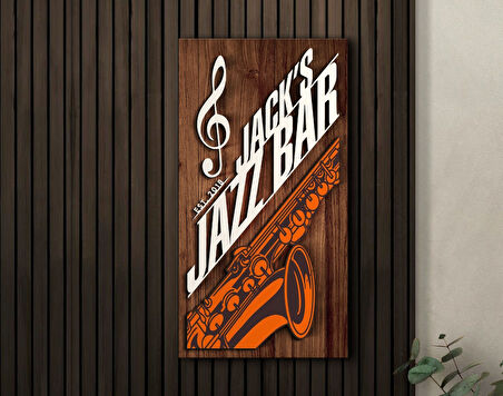 BK Gift Kişiye Özel Kabartma Tasarımlı Ahşap Jazz Bar Tabelası, Home Bar Tabela, Rustik Ev Dekorasyonu, Duvar Dekoru-1