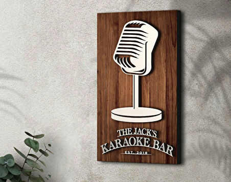 BK Gift Kişiye Özel Kabartma Tasarımlı Ahşap Karaoke Bar Tabelası, Home Bar Tabela, Rustik Ev Dekorasyonu, Duvar Dekoru-1