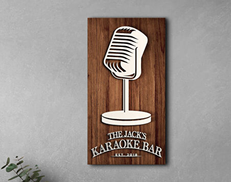 BK Gift Kişiye Özel Kabartma Tasarımlı Ahşap Karaoke Bar Tabelası, Home Bar Tabela, Rustik Ev Dekorasyonu, Duvar Dekoru-1