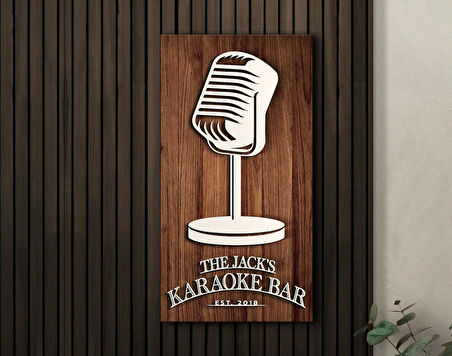 BK Gift Kişiye Özel Kabartma Tasarımlı Ahşap Karaoke Bar Tabelası, Home Bar Tabela, Rustik Ev Dekorasyonu, Duvar Dekoru-1