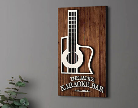 BK Gift Kişiye Özel Kabartma Tasarımlı Ahşap Karaoke Bar Tabelası, Home Bar Tabela, Rustik Ev Dekorasyonu, Duvar Dekoru-2