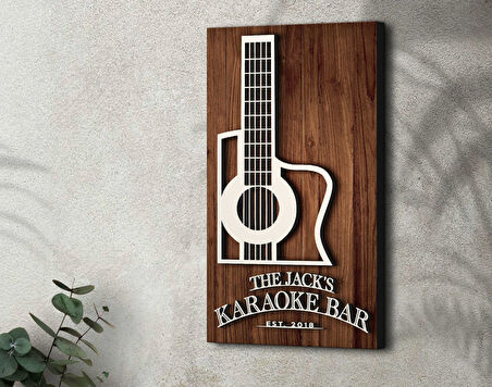 BK Gift Kişiye Özel Kabartma Tasarımlı Ahşap Karaoke Bar Tabelası, Home Bar Tabela, Rustik Ev Dekorasyonu, Duvar Dekoru-2
