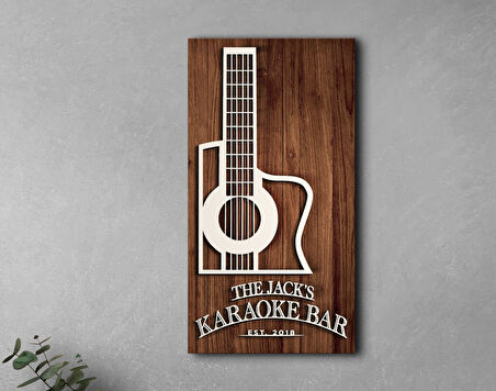 BK Gift Kişiye Özel Kabartma Tasarımlı Ahşap Karaoke Bar Tabelası, Home Bar Tabela, Rustik Ev Dekorasyonu, Duvar Dekoru-2