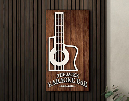 BK Gift Kişiye Özel Kabartma Tasarımlı Ahşap Karaoke Bar Tabelası, Home Bar Tabela, Rustik Ev Dekorasyonu, Duvar Dekoru-2
