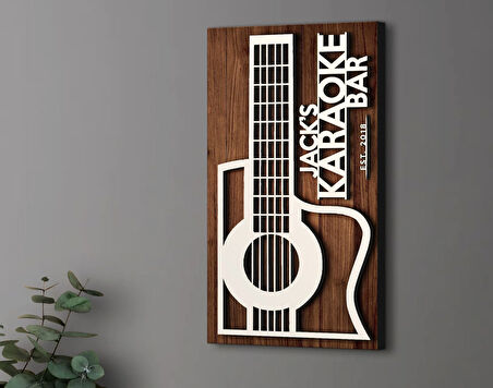 BK Gift Kişiye Özel Kabartma Tasarımlı Ahşap Karaoke Bar Tabelası, Home Bar Tabela, Rustik Ev Dekorasyonu, Duvar Dekoru-3