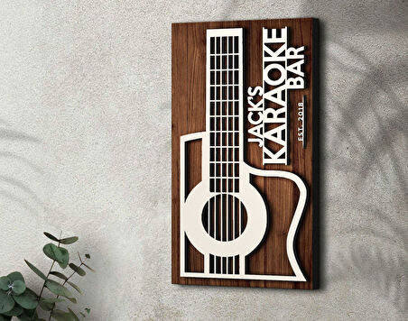 BK Gift Kişiye Özel Kabartma Tasarımlı Ahşap Karaoke Bar Tabelası, Home Bar Tabela, Rustik Ev Dekorasyonu, Duvar Dekoru-3