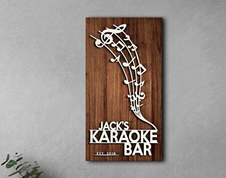 BK Gift Kişiye Özel Kabartma Tasarımlı Ahşap Karaoke Bar Tabelası, Home Bar Tabela, Rustik Ev Dekorasyonu, Duvar Dekoru-4