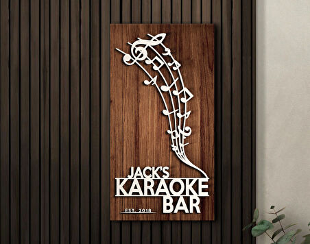 BK Gift Kişiye Özel Kabartma Tasarımlı Ahşap Karaoke Bar Tabelası, Home Bar Tabela, Rustik Ev Dekorasyonu, Duvar Dekoru-4