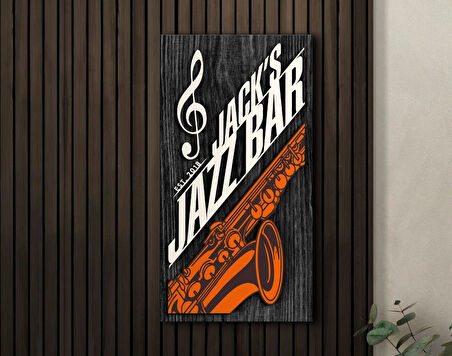 BK Gift Kişiye Özel Kabartma Tasarımlı Siyah (Ebony) Ahşap Jazz Bar Tabelası, Home Bar Tabela, Rustik Ev Dekorasyonu, Duvar Dekoru-1