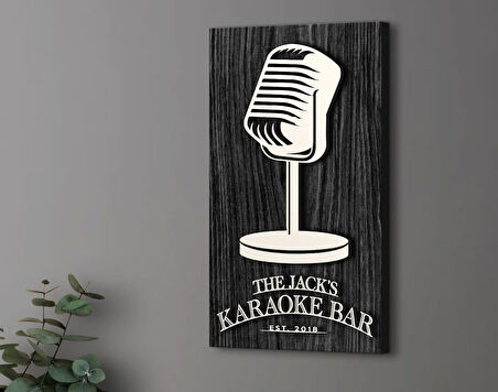 BK Gift Kişiye Özel Kabartma Tasarımlı Siyah (Ebony) Ahşap Karaoke Bar Tabelası, Home Bar Tabela, Rustik Ev Dekorasyonu, Duvar Dekoru-1