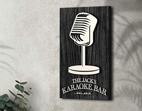 BK Gift Kişiye Özel Kabartma Tasarımlı Siyah (Ebony) Ahşap Karaoke Bar Tabelası, Home Bar Tabela, Rustik Ev Dekorasyonu, Duvar Dekoru-1