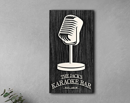 BK Gift Kişiye Özel Kabartma Tasarımlı Siyah (Ebony) Ahşap Karaoke Bar Tabelası, Home Bar Tabela, Rustik Ev Dekorasyonu, Duvar Dekoru-1