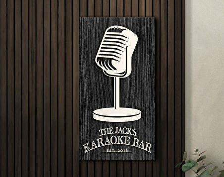 BK Gift Kişiye Özel Kabartma Tasarımlı Siyah (Ebony) Ahşap Karaoke Bar Tabelası, Home Bar Tabela, Rustik Ev Dekorasyonu, Duvar Dekoru-1