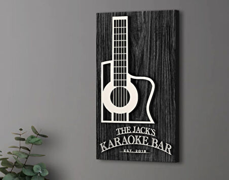 BK Gift Kişiye Özel Kabartma Tasarımlı Siyah (Ebony) Ahşap Karaoke Bar Tabelası, Home Bar Tabela, Rustik Ev Dekorasyonu, Duvar Dekoru-2