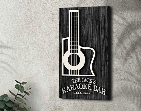 BK Gift Kişiye Özel Kabartma Tasarımlı Siyah (Ebony) Ahşap Karaoke Bar Tabelası, Home Bar Tabela, Rustik Ev Dekorasyonu, Duvar Dekoru-2