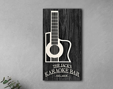 BK Gift Kişiye Özel Kabartma Tasarımlı Siyah (Ebony) Ahşap Karaoke Bar Tabelası, Home Bar Tabela, Rustik Ev Dekorasyonu, Duvar Dekoru-2