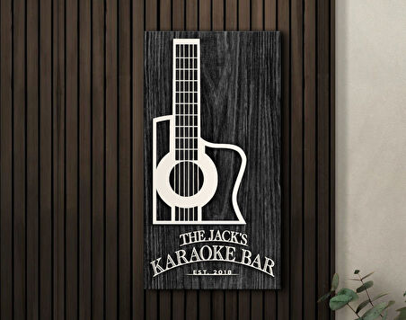 BK Gift Kişiye Özel Kabartma Tasarımlı Siyah (Ebony) Ahşap Karaoke Bar Tabelası, Home Bar Tabela, Rustik Ev Dekorasyonu, Duvar Dekoru-2
