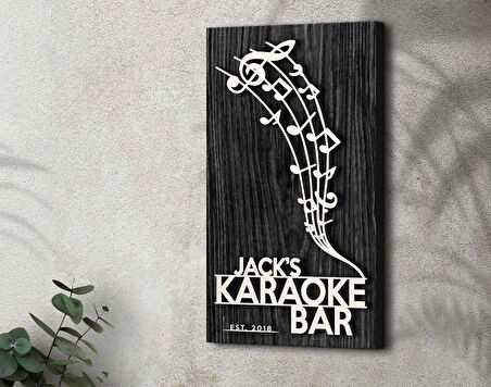 BK Gift Kişiye Özel Kabartma Tasarımlı Siyah (Ebony) Ahşap Karaoke Bar Tabelası, Home Bar Tabela, Rustik Ev Dekorasyonu, Duvar Dekoru-4
