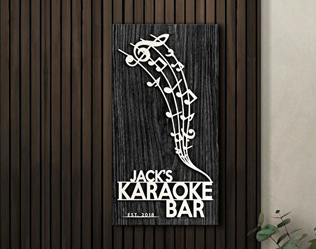 BK Gift Kişiye Özel Kabartma Tasarımlı Siyah (Ebony) Ahşap Karaoke Bar Tabelası, Home Bar Tabela, Rustik Ev Dekorasyonu, Duvar Dekoru-4