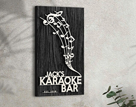 BK Gift Kişiye Özel Kabartma Tasarımlı Siyah (Ebony) Ahşap Karaoke Bar Tabelası, Home Bar Tabela, Rustik Ev Dekorasyonu, Duvar Dekoru-4