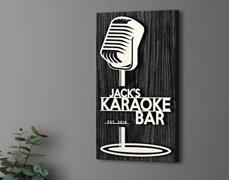 BK Gift Kişiye Özel Kabartma Tasarımlı Siyah (Ebony) Ahşap Karaoke Bar Tabelası, Home Bar Tabela, Rustik Ev Dekorasyonu, Duvar Dekoru-5