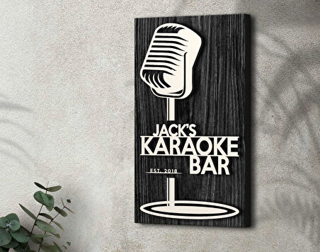 BK Gift Kişiye Özel Kabartma Tasarımlı Siyah (Ebony) Ahşap Karaoke Bar Tabelası, Home Bar Tabela, Rustik Ev Dekorasyonu, Duvar Dekoru-5