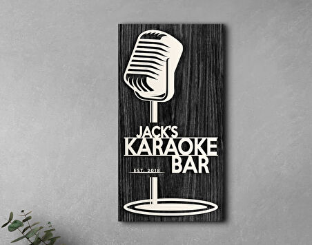 BK Gift Kişiye Özel Kabartma Tasarımlı Siyah (Ebony) Ahşap Karaoke Bar Tabelası, Home Bar Tabela, Rustik Ev Dekorasyonu, Duvar Dekoru-5
