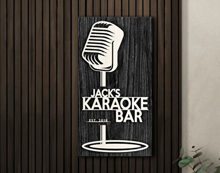 BK Gift Kişiye Özel Kabartma Tasarımlı Siyah (Ebony) Ahşap Karaoke Bar Tabelası, Home Bar Tabela, Rustik Ev Dekorasyonu, Duvar Dekoru-5