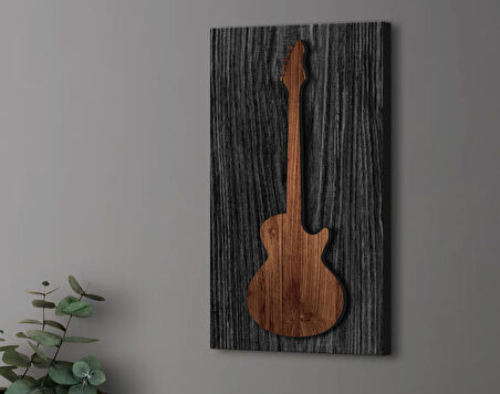 BK Gift Kabartma Gitar Tasarımlı Siyah(Ebony) Ahşap Tabela, Home Bar Tabela, Rustik Ev Dekorasyonu, Duvar Dekoru-2