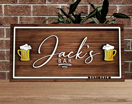 BK Gift Kişiye Özel Kabartma Tasarım Ahşap Bar Tabelası, Home Bar Tabela, Rustik Ev Dekorasyonu, Duvar Dekoru-1