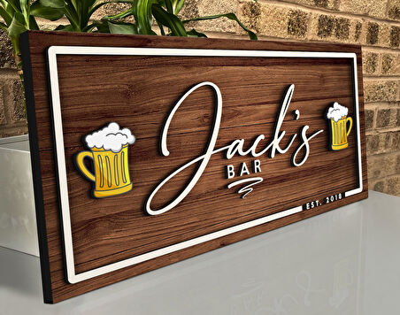 BK Gift Kişiye Özel Kabartma Tasarım Ahşap Bar Tabelası, Home Bar Tabela, Rustik Ev Dekorasyonu, Duvar Dekoru-1