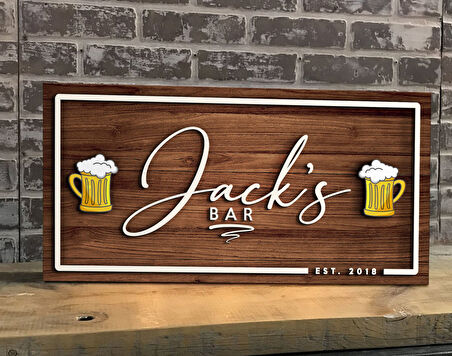 BK Gift Kişiye Özel Kabartma Tasarım Ahşap Bar Tabelası, Home Bar Tabela, Rustik Ev Dekorasyonu, Duvar Dekoru-1