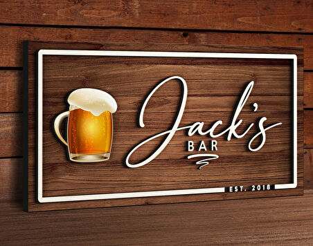 BK Gift Kişiye Özel Kabartma Tasarım Ahşap Bar Tabelası, Home Bar Tabela, Rustik Ev Dekorasyonu, Duvar Dekoru-2