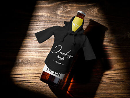 BK Gift Kişiye Özel Mini Siyah İçki Şişesi Tişörtü , Ev Bar Dekoru, Viski, Şarap, Votka, Rakı Şişesi Tişörtü, Ev Barı-1