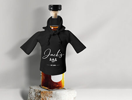 BK Gift Kişiye Özel Mini Siyah İçki Şişesi Tişörtü , Ev Bar Dekoru, Viski, Şarap, Votka, Rakı Şişesi Tişörtü, Ev Barı-1