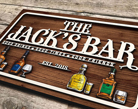 BK Gift Kişiye Özel Kabartma Tasarım Ahşap Bar Tabelası, Home Bar Tabela, Rustik Ev Dekorasyonu, Duvar Dekoru-10
