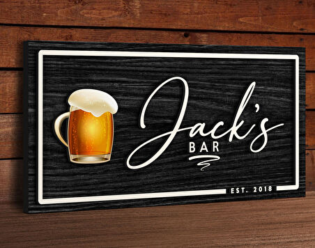 BK Gift Kişiye Özel Kabartma Tasarım Siyah(Ebony) Ahşap Bar Tabelası, Home Bar Tabela, Rustik Ev Dekorasyonu, Duvar Dekoru-2