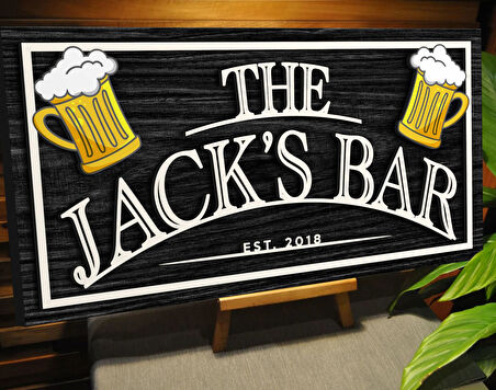 BK Gift Kişiye Özel Kabartma Tasarım Siyah(Ebony) Ahşap Bar Tabelası, Home Bar Tabela, Rustik Ev Dekorasyonu, Duvar Dekoru-3
