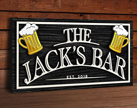 BK Gift Kişiye Özel Kabartma Tasarım Siyah(Ebony) Ahşap Bar Tabelası, Home Bar Tabela, Rustik Ev Dekorasyonu, Duvar Dekoru-3